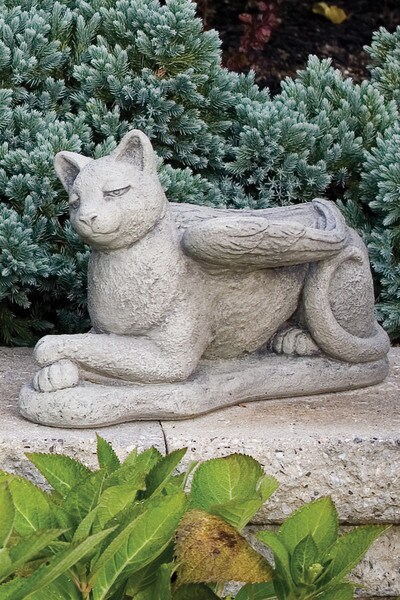 My Guardian Cat Angel Laying down Statue Cement Memorial Tribute